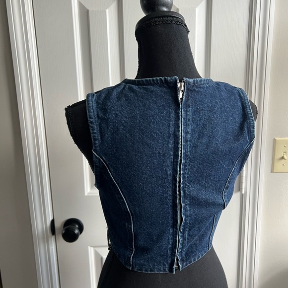 Altar'd State Blue Denim Crop Top with rhinestone Fringe - Picture 5 of 12